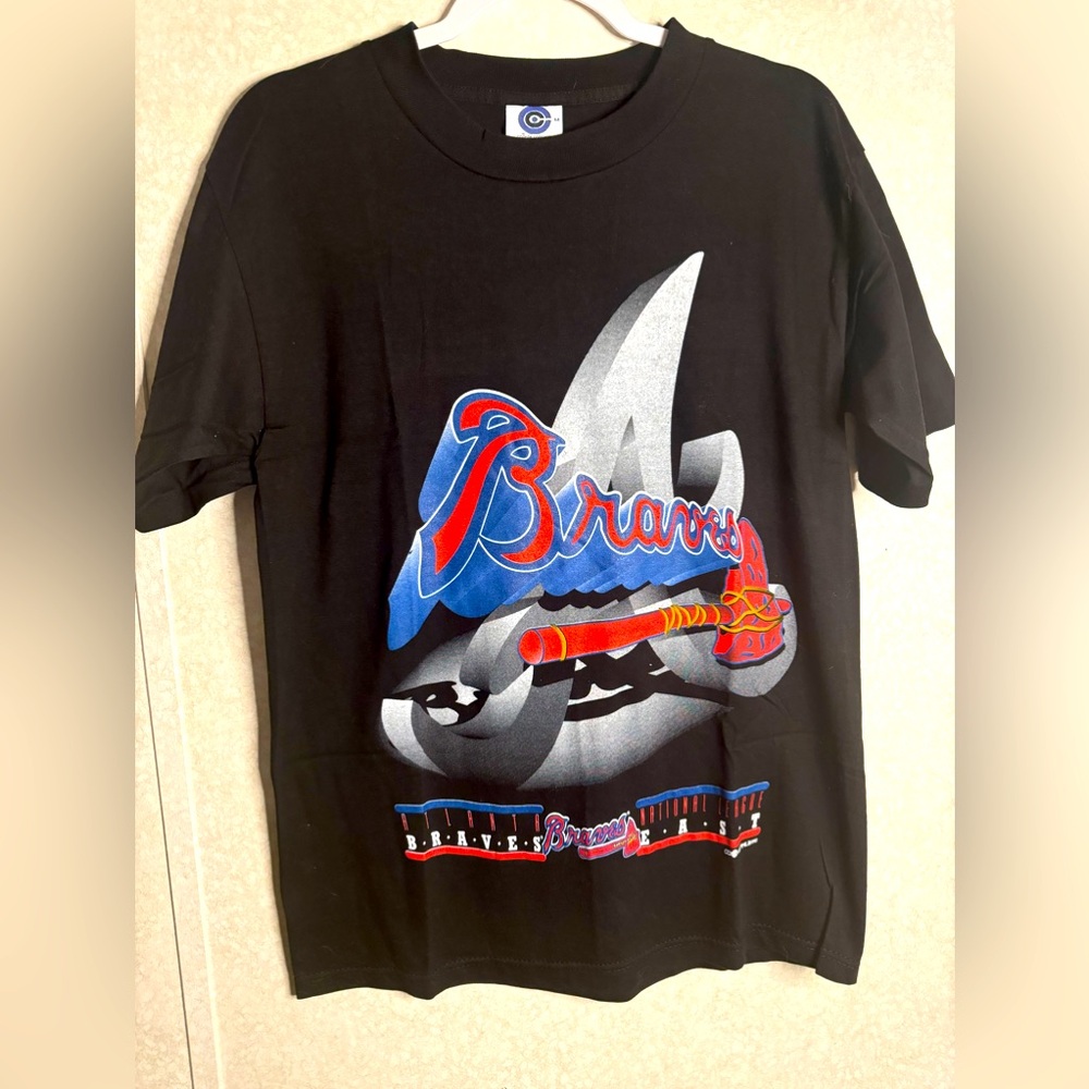 Vintage Atlanta Braves College Concepts MLB Baseball Black Red Blue T Shirt Sz M